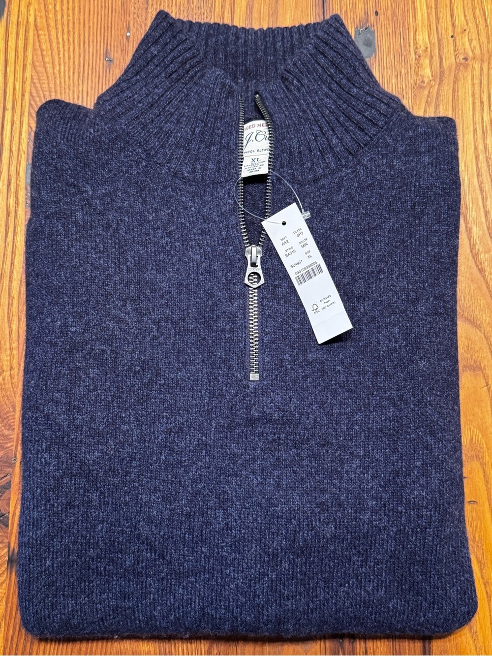 J. Crew Rugged Merino Quarter-Zip Sweater – Heather Navy, XL – NWT